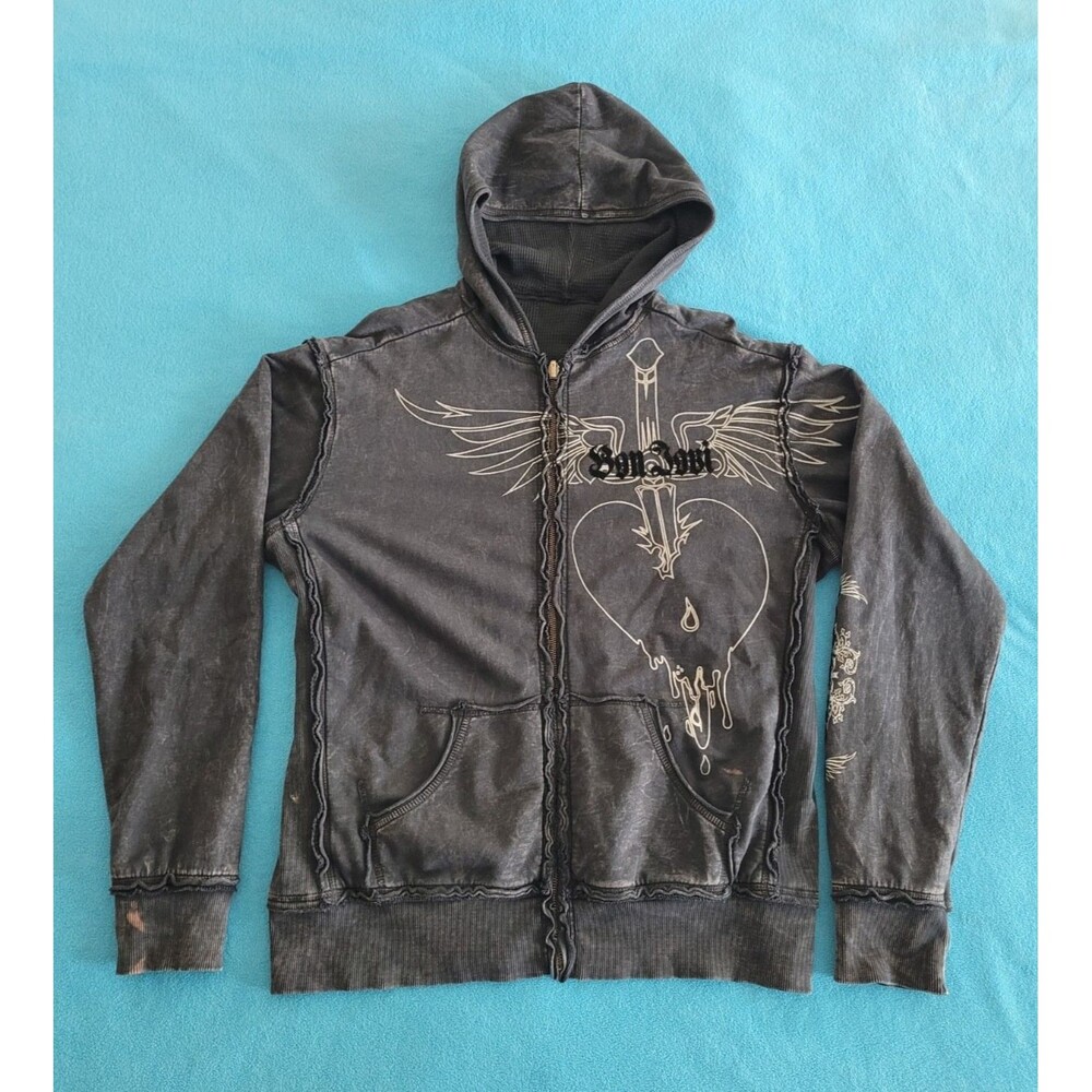 Vintage Bon Jovi reversible Full zip up hoodie black/gray sz S Heart & Dagger